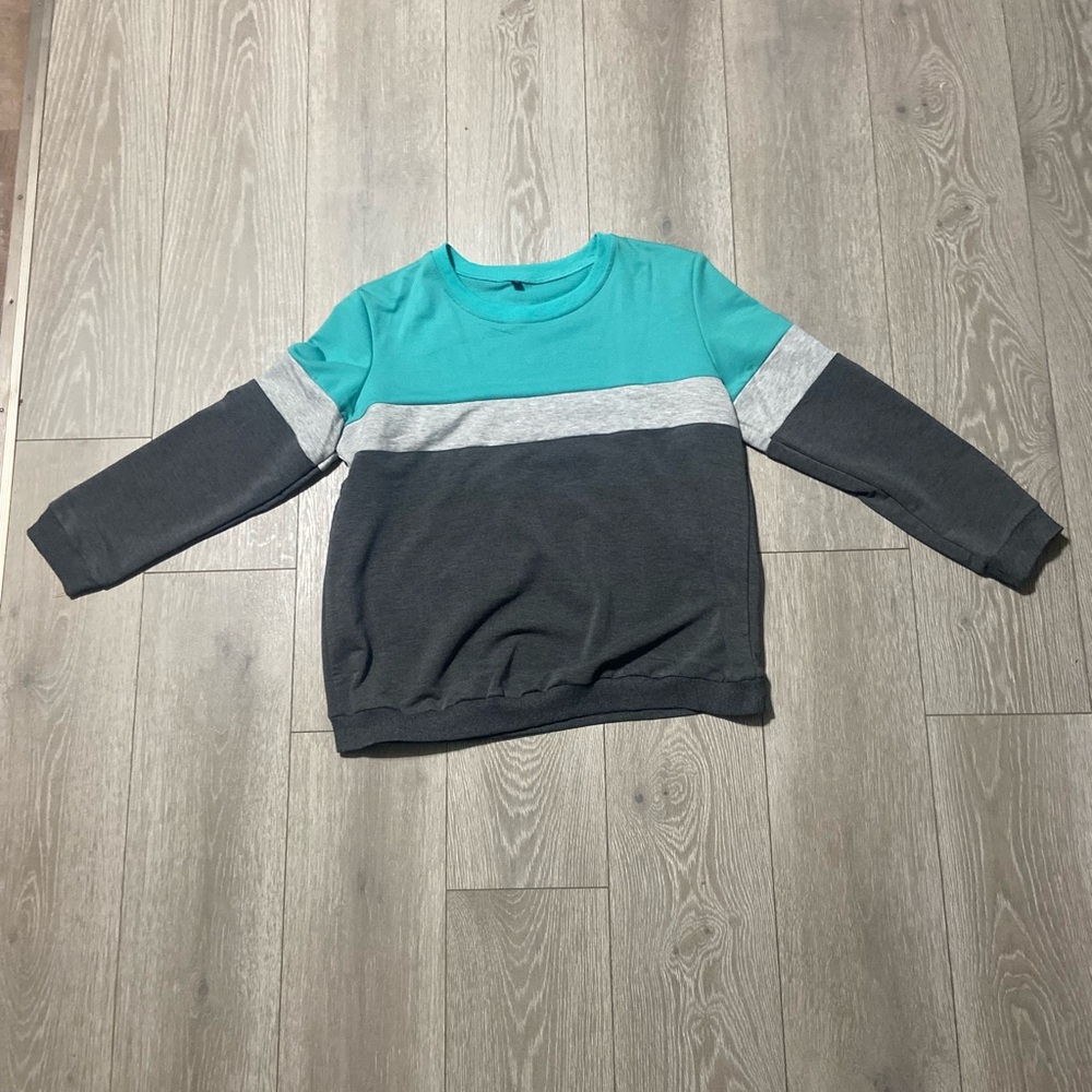 Aqua, Charcoal & Grey Crew Neck Pullover Sweater